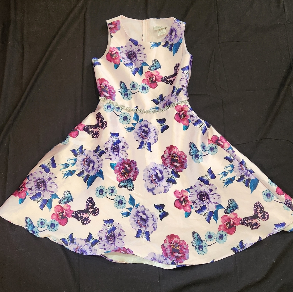 Emily Rose Floral and Butterfly Dress in Purple and Blue Size 16 Girls